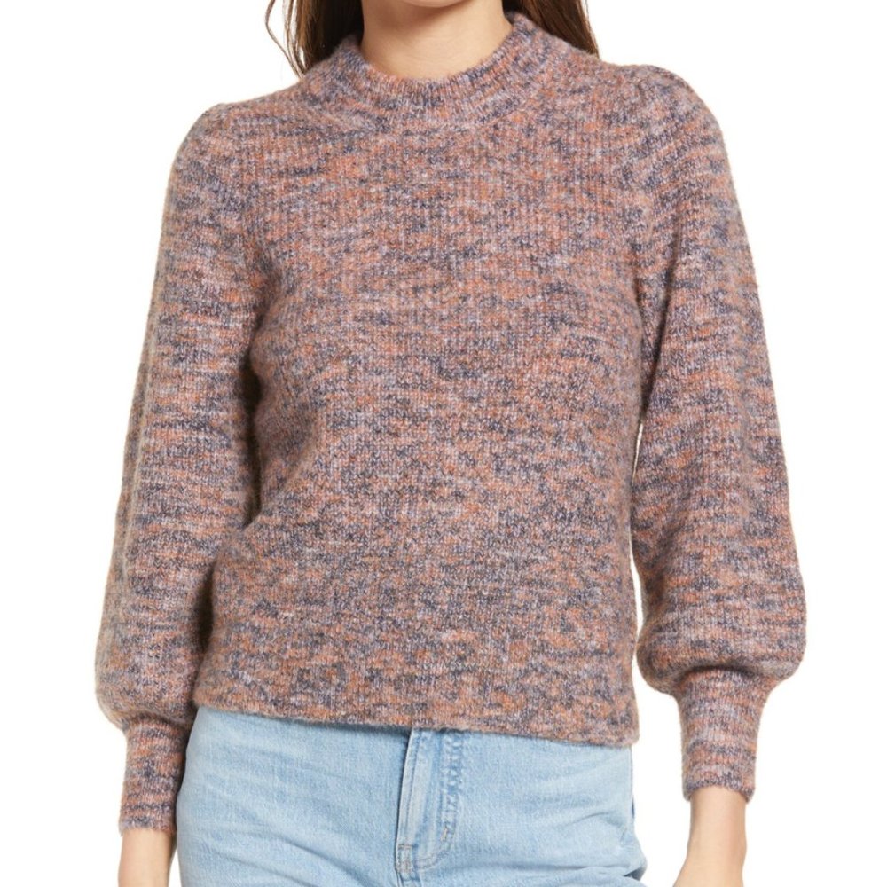 Madewell Eaton Space Dye Puff Sleeve Sweater